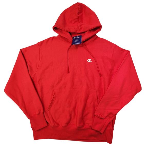 Champion Hoodie Mens Large Red Solid Reverse Weave Heavyweight Logo - Picture 1 of 2